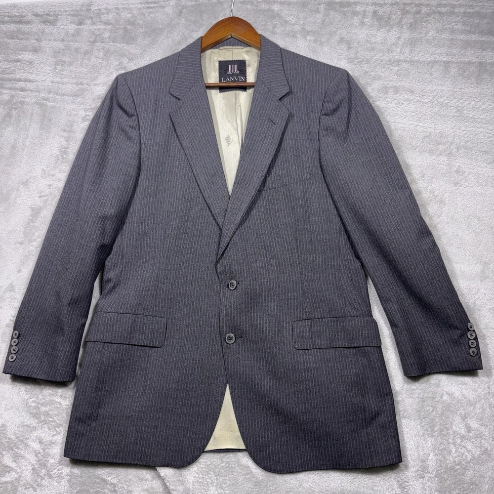 Lanvin Charcoal Gray Pin Striped Blazer Jacket 42R USA Classic Sports Coat VTG